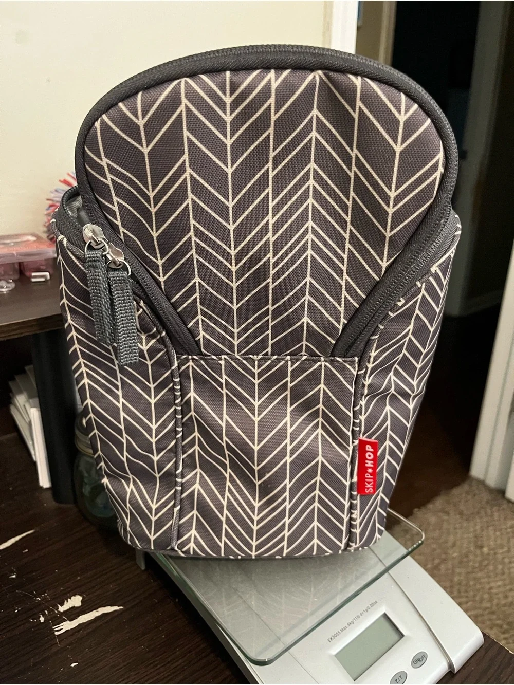 Skip Hop Gray Chevron grab & go double bottle Bag
